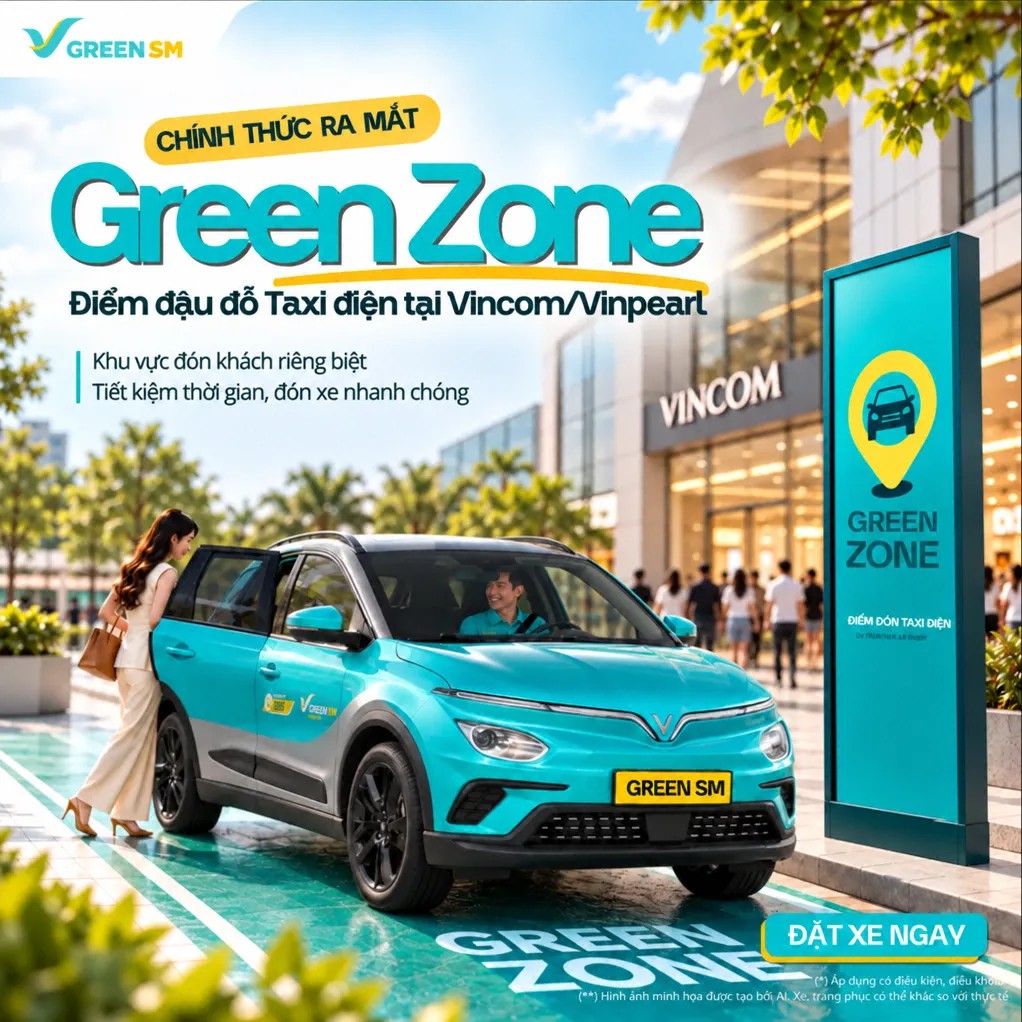 Green Zone là khu vực đón khách được bố trí sẵn cho taxi điện Green SM